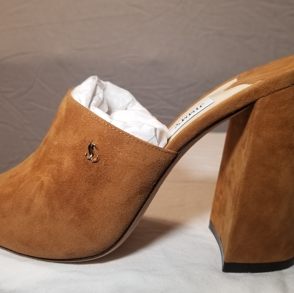 Jimmy Choo Baia Cuoio Suede Block-Heel Mules